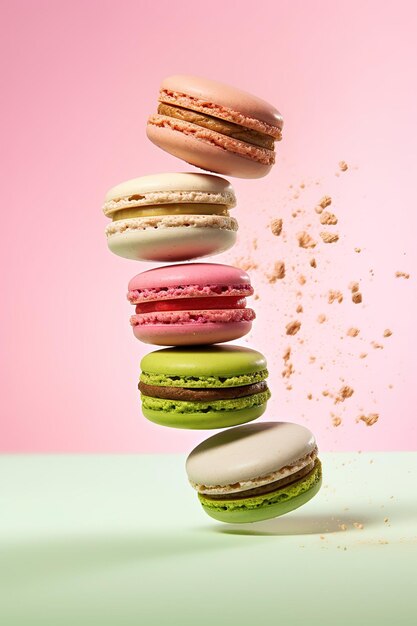 Colorful macarons floating in air various flavors of macarons falling | The Web Univers